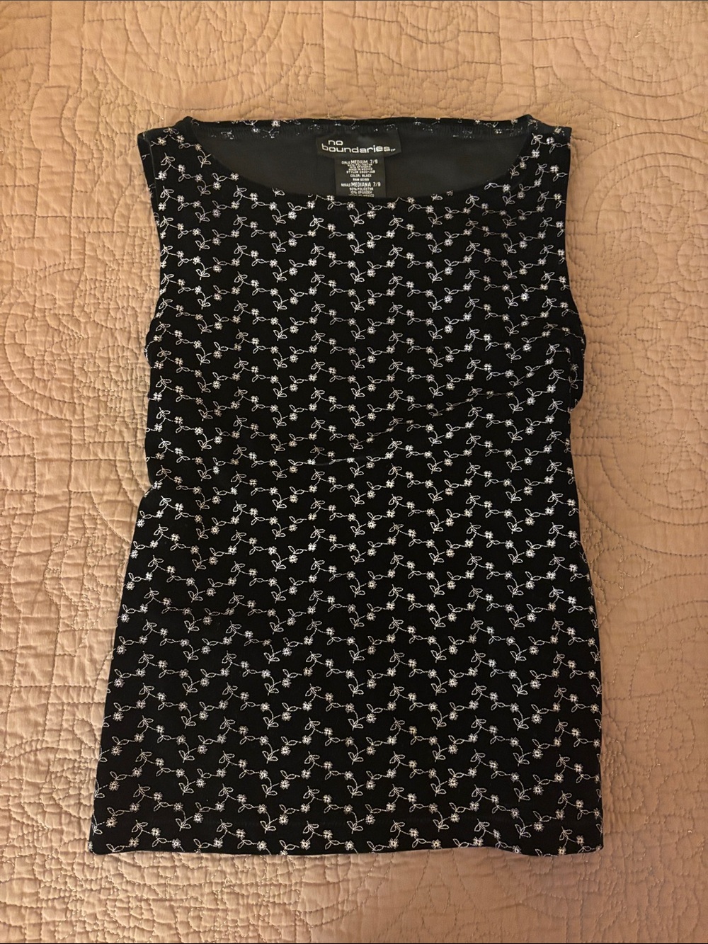 Vintage No Boundaries Boatneck Black Floral Sleeveless Tank